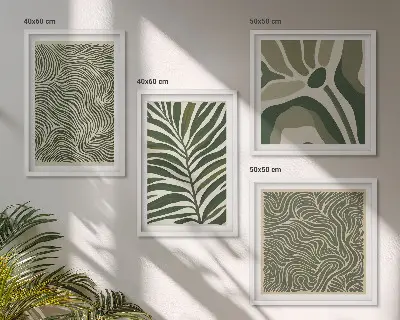 Galería de pared con patrones de hojas y formas onduladas