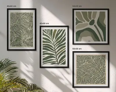 Galería de pared con patrones de hojas y formas onduladas