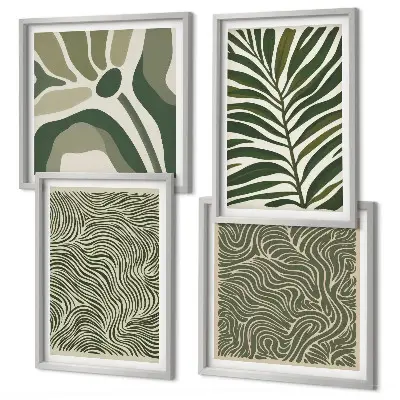 Galería de pared con patrones de hojas y formas onduladas