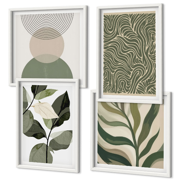 Set de cuadros modernos para salón Hojas formas geométricas abstractas