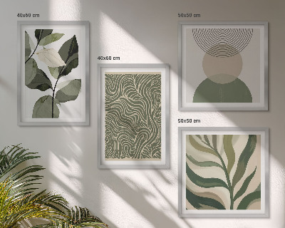 Set de cuadros modernos para salón Hojas formas geométricas abstractas
