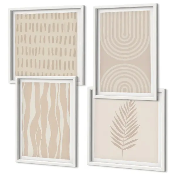 Set de 4 cuadros para salón con patrones de plantas en color beige