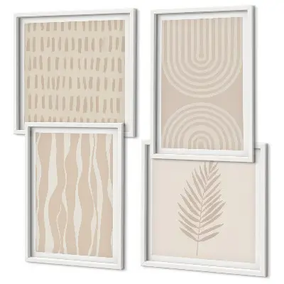 Set de 4 cuadros para salón con patrones de plantas en color beige