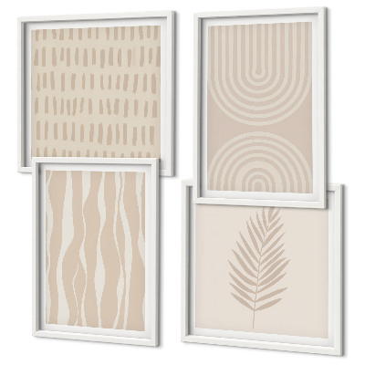 Set de 4 cuadros para salón patrones de plantas beige