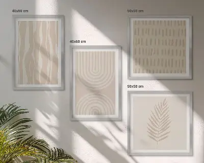 Set de 4 cuadros para salón con patrones de plantas en color beige