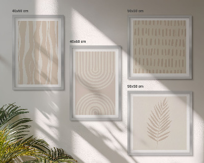 Set de 4 cuadros para salón patrones de plantas beige