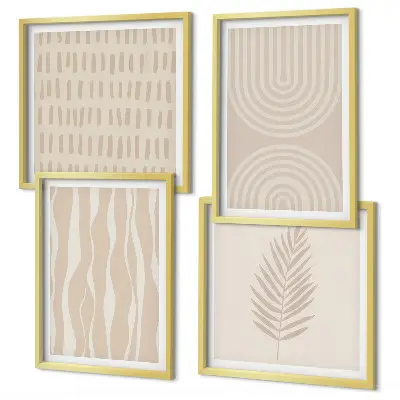 Set de 4 cuadros para salón con patrones de plantas en color beige