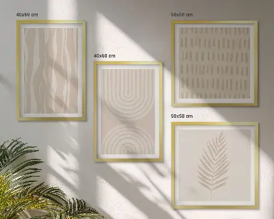 Set de 4 cuadros para salón con patrones de plantas en color beige