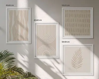 Set de 4 cuadros para salón con patrones de plantas en color beige