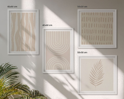 Set de 4 cuadros para salón patrones de plantas beige