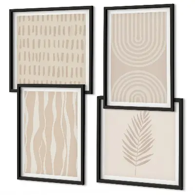 Set de 4 cuadros para salón con patrones de plantas en color beige