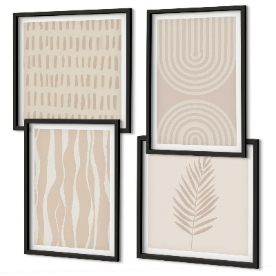Set de 4 cuadros para salón patrones de plantas beige