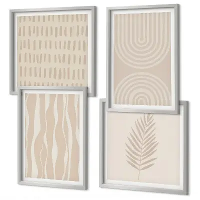 Set de 4 cuadros para salón con patrones de plantas en color beige