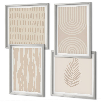 Set de 4 cuadros para salón patrones de plantas beige