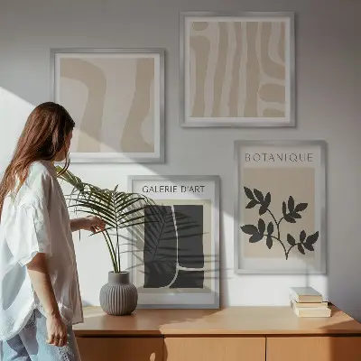 Set de cuadros modernos para salón con motivos vegetales abstractos