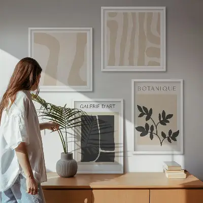 Set de cuadros modernos para salón con motivos vegetales abstractos