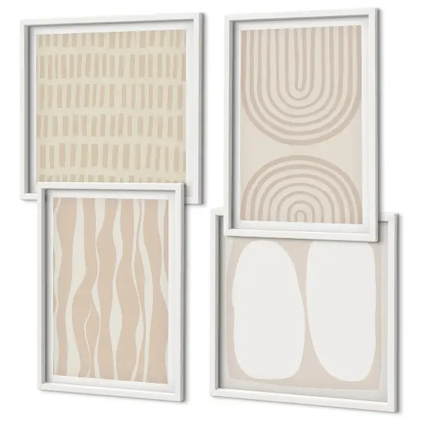 Set de 4 cuadros para salón con patrones bohemios abstractos y formas