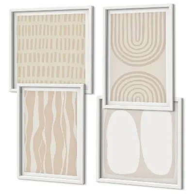 Set de 4 cuadros para salón con patrones bohemios abstractos y formas