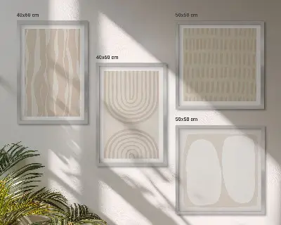 Set de 4 cuadros para salón con patrones bohemios abstractos y formas