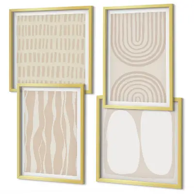 Set de 4 cuadros para salón con patrones bohemios abstractos y formas