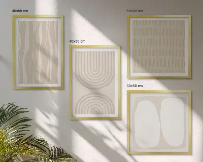 Set de 4 cuadros para salón con patrones bohemios abstractos y formas