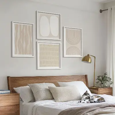 Set de 4 cuadros para salón con patrones bohemios abstractos y formas