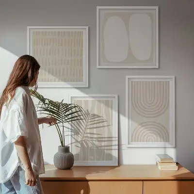 Set de 4 cuadros para salón con patrones bohemios abstractos y formas