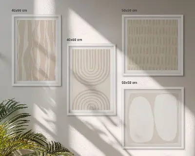 Set de 4 cuadros para salón con patrones bohemios abstractos y formas