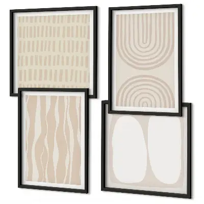 Set de 4 cuadros para salón con patrones bohemios abstractos y formas