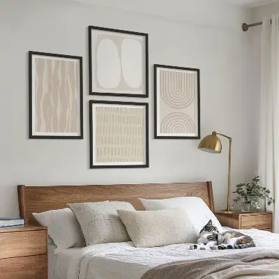 Set de 4 cuadros para salón con patrones bohemios abstractos y formas