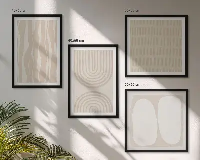 Set de 4 cuadros para salón con patrones bohemios abstractos y formas