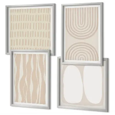 Set de 4 cuadros para salón con patrones bohemios abstractos y formas