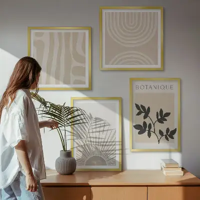 Galería de pared de motivos abstractos con plantas