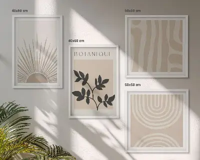 Galería de pared de motivos abstractos con plantas