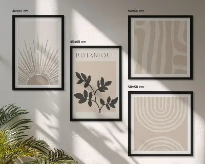 Galería de pared de motivos abstractos con plantas