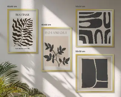 Galería de pared con pósteres minimalistas de plantas