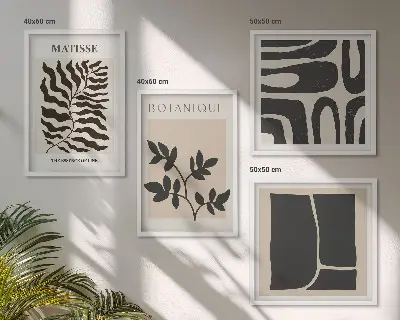 Galería de pared con pósteres minimalistas de plantas