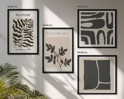 Galería de pared con pósteres minimalistas de plantas