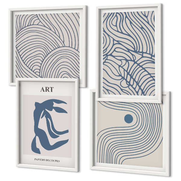 Set de cuadros modernos para salón Líneas azules abstractas