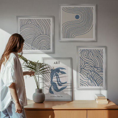 Set de cuadros modernos para salón Líneas azules abstractas