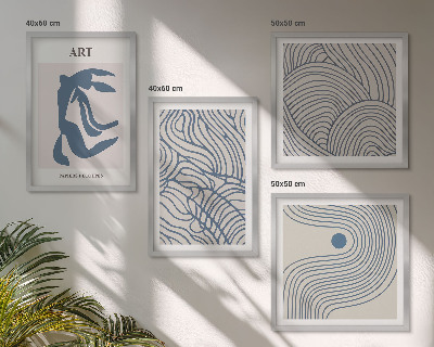 Set de cuadros modernos para salón Líneas azules abstractas
