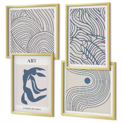 Set de cuadros modernos para salón Líneas azules abstractas