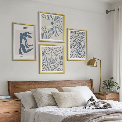 Set de cuadros modernos para salón Líneas azules abstractas