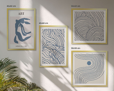 Set de cuadros modernos para salón Líneas azules abstractas