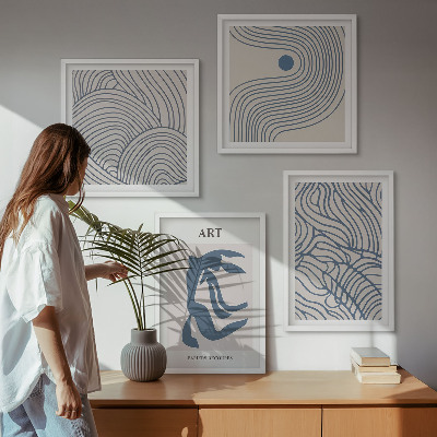Set de cuadros modernos para salón Líneas azules abstractas