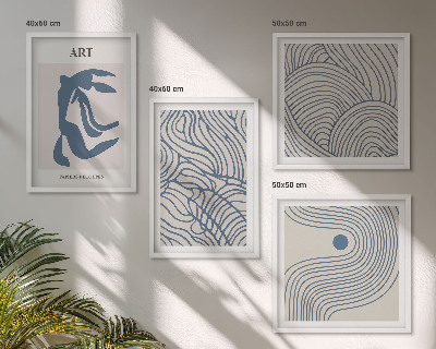 Set de cuadros modernos para salón Líneas azules abstractas
