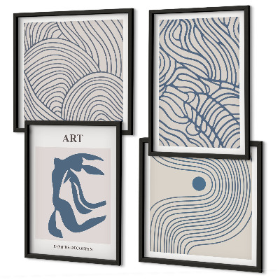 Set de cuadros modernos para salón Líneas azules abstractas