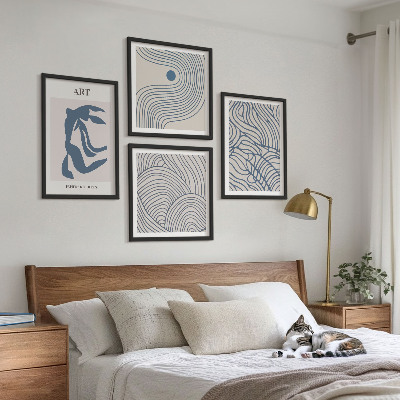Set de cuadros modernos para salón Líneas azules abstractas