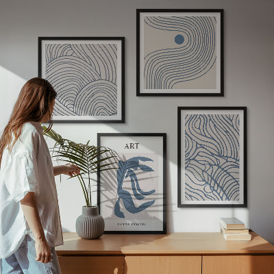 Set de cuadros modernos para salón Líneas azules abstractas