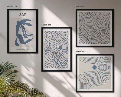 Set de cuadros modernos para salón Líneas azules abstractas